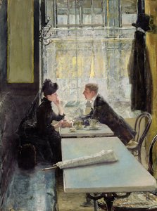 Amantes en un café (panel)